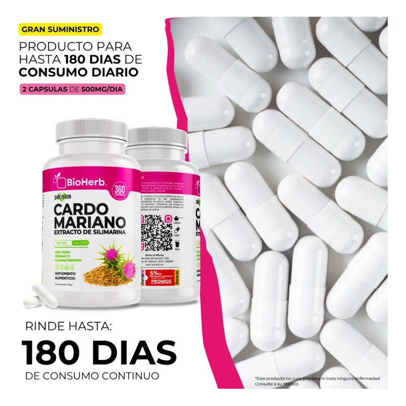 Bioherb Cardo Mariano 100 Puro Extracto Silimarina Estandarizado Alta Pureza