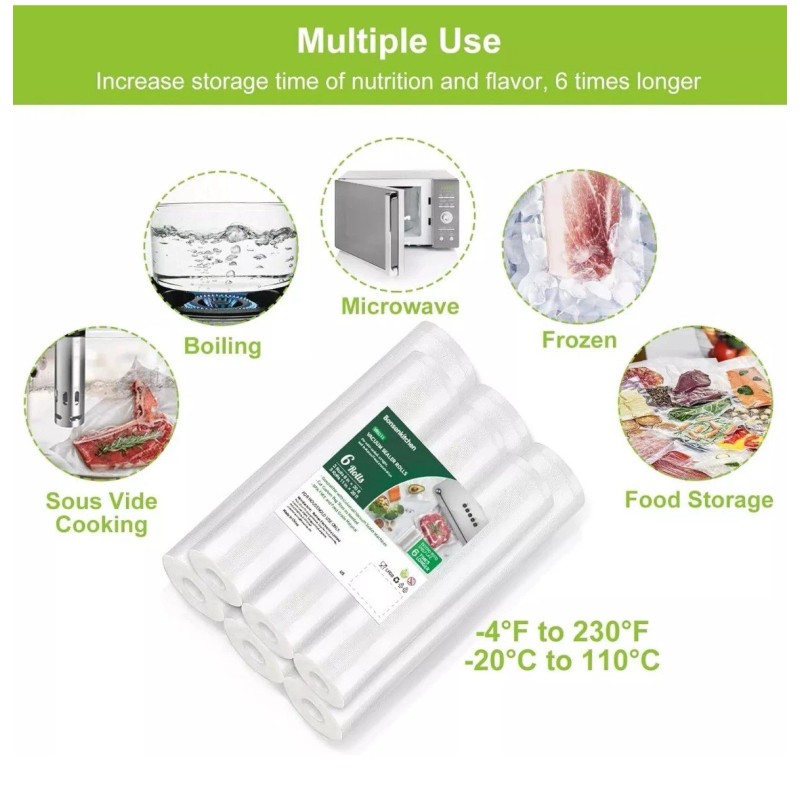Bonsenkitchen 6 Rolls Bonsenkitchen Vacuum Sealer Bags – 8” &