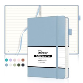 Annecy Numbered College Ruled Lined Journal Notebook, Medium 5.5x 8.25, 160 Pages 100GSM Writing Paper, A5 Haze Blue Faux Leather Cover with Pen Loop