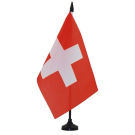 AZ FLAG SWITZERLAND TABLE FLAG 5'' x 8'' - SWISS DESK FLAG 21 x 14 cm - Black plastic stick and base