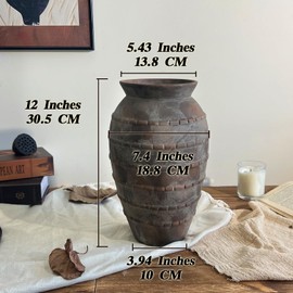 TDIAVH 12 Inch Farmhouse Decor Ceramic Vase, Brown Rustic Pottery Vase for Living Room & Table Centerpieces, Handmade Flower Vases for Rustic Mantel & Home Decor