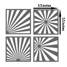 Set of 4 Stencil, Sunburst Pattern Stencil for Cookies & Airbrushing, Geometric Cookie Stencil for Baking Decorating