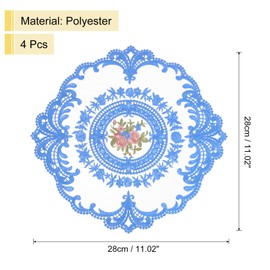 sourcing map 4Pcs Retro Lace Placemats, French Crochet Doilies Round Embroidered Hollow Cup Vase Table Mat for Dining Table Kitchen Party 11.02x11.02inch, Blue