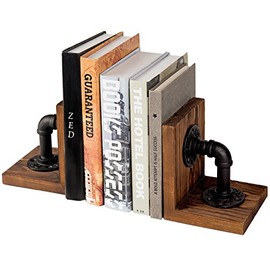 MyGift Sujetalibros Decorativos en Forma de L Hecho de Madera con Estilo rústico y tubería de Industrial, Juego de 2
