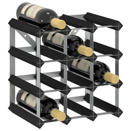 vidaXL Elegant Wine Rack - Capable of Storing 12 Bottles - Made of Black Solid Pine Wood and Galvanized Steel for Durable Use. Ideal for Home Décor and Gifting