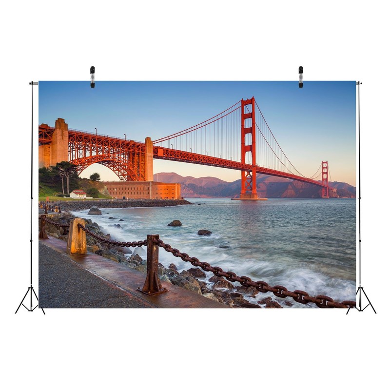 CORFOTO 10x8ft Fabric Golden Gate Bridge Backdrop California San Francisco