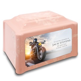 GetUrns Devotion Mist Rose Adult Cremation Urn for Human Ashes I Motorcycle UV Printing Cultured Marble Urns for Male and Female I 200lbs