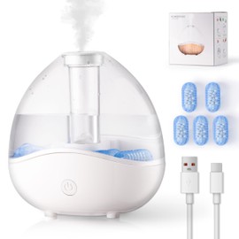 GQIRIL Cool Mist Humidifiers for Bedroom - 1.5L Small Quiet Ultrasonic Air Humidifier with 5 Filters Colorful Night Light for Baby Kids Plant Office Nursery Work Home Living Room Office Indoor (White)