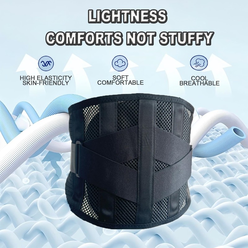 ANAMPION Back Support Belt with 5 Metal Supports, Soft Breathable
