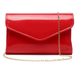 Patent Leather Envelope Clutch Womens Evening Handbag Stylish Shoulder Bag Purse for Christmas Wedding Party Prom(Red-B) standard