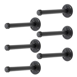 Home Expert 10 Inch Black Industrial Pipe Floating Clothing Rack Wall Mounted, Heavy Duty Garment Rack for Hanging Clothes, Multi-purpose Hanging Rod for Closet Storage, 6 Pack