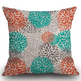 Smooffly Cushion Cover Blue Aqua Orange Gray and Floral Anchors Decorative Throw Pillow Cover Pillow Case Home Decor Square 18 x 18 Inch Pillowcase 45 x 45 cm
