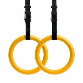 Gymnastic Rings with Adjustable Straps Metal Buckles Home Gym Set of 2 Non-Slip - Color: yellow