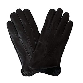 Men's Luxury Rabbit Fur Lined Genuine Butter Soft Black Leather Gloves (LARGE)
