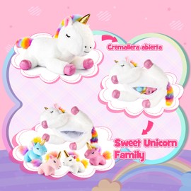 EUCOCO Unicorn Cuddly Toy, for Girls 2 3 4 5 Years Toy from 3-6 Years Mum with Babies Plush Toy Gift for Children Girls 3 4 5 6 7 8 Years 5 Pieces