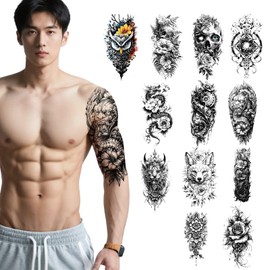 TempooCos Animal Temporary Tattoos - 12 Sheets Wolf Snake Tiger Tattoo Stickers for Men Women, Waterproof & Long-Lasting Realistic Fake Tattos