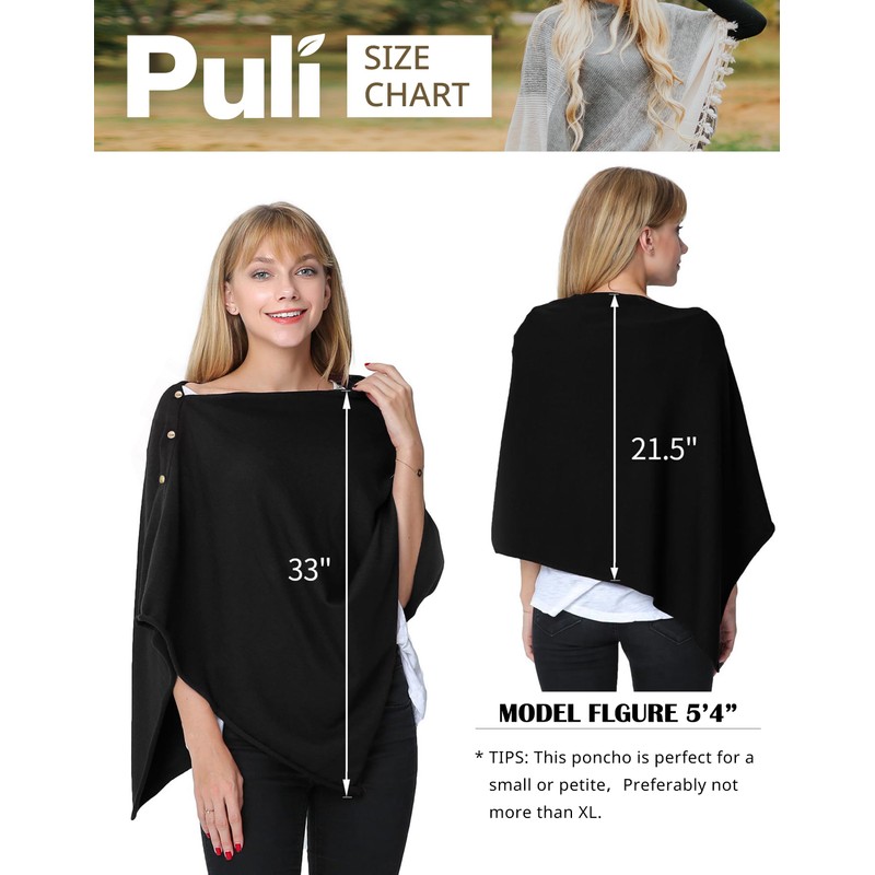 PULI Women's Versatile Knitted Shawls Scarf Poncho Sweater with Buttons