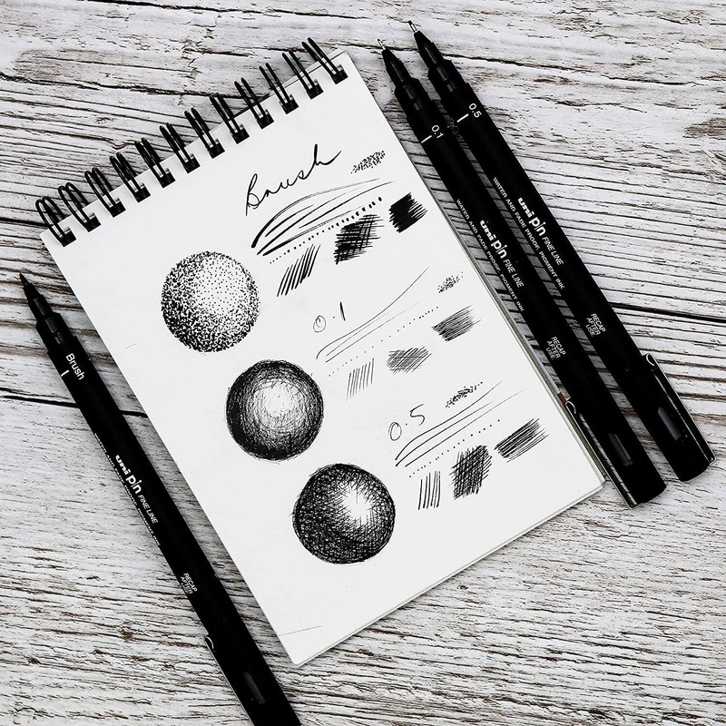 Uni Pin Fineliner Drawing Pen - Black, Dark Grey, Light
