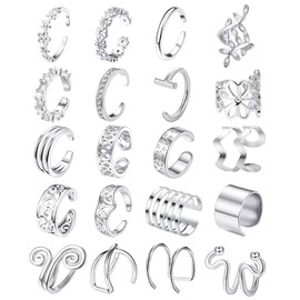 Milacolato 20Pcs Adjustable Ear Cuffs Earrings Set for Women Stainless Steel Non-Piercing Cartilage Clip On Wrap Earring Set Silver