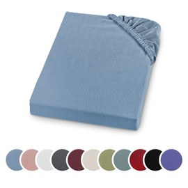 sleepling Flannelette Fitted Sheet, Made in Germany, 100% Cotton, Mattresses up to 23 cm High, All-Round Elastic, Oeko-Tex, Washable at 60 °C, 90 x 200 cm, Light Blue