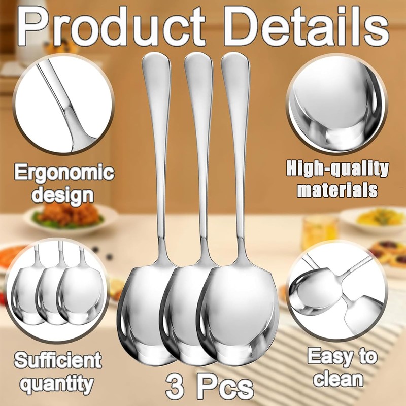Serving Spoon,Soup Spoons,3 Pcs Serving Spoons Large Buffet Table Spoons,Long