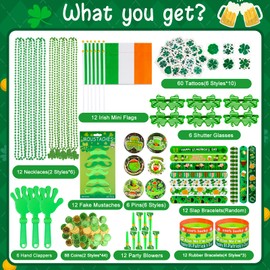 Thuodo 238 PCS St. Patrick’s Day Party Favors Bulk Green Shamrock Accessories with Glasses Bracelets Flags Coins Saint Patrick’s Day Decorations for Parade Party