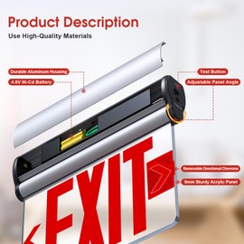 SASELUX Led Edge-Lit Exit Sign ,Brushed Aluminum Housing Single-Sided Clear Rotating Acrylic Panel,Hardwired Emergency Exit Signs with Battery Backup, 120V-347VAC,Red Led Emergency Exit Light for Business , UL Listed,Top/Side/Wall Mount(4 Pack)