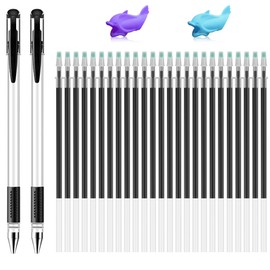 WANFRES Magic grooved Kids Book Disappearing Ink Pen, 2 Transparent Pen Barrels, 25 Replacement Refills, 2 Silicone Grips, Suitable for grooved Writing Books for Kids 3-5, Children's Magic copybooks.