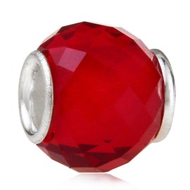 Glass Birthstone Charm with 925 Sterling Silver Core Birthday Charm Anniversary Charm for DIY Charm Bracelet (Red)