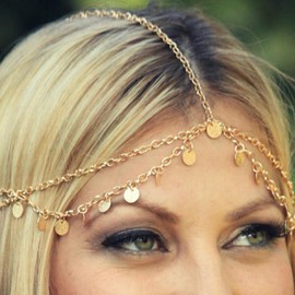 Spevert Boho Gold Sequins Head Chain Bridal Layered Forehead Hair Jewelry Hair Chain Prom Accessories for Women and Girls (Golden, One Size)