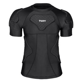 DGYAO Shoulder Protector Padded Comprssion T Shirt, Men's Rugby Safe Guard Top for Chest Rib Football Paintball Baseball XL