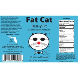 Fat Cat "Hiss-y Fit" Carolina Reaper Hot Sauce 12 Pack (Full Case), Extra Hot, Preservative-Free, Gluten-Free, 5 oz. Glass Bottle