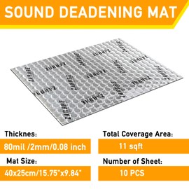 ZARBRE 80 mil (2mm) 11 sqft Car Sound Deadening Insulation Mat, Butyl Automotive Sound Deadener Material, Audio Noise Insulation and Vibration Dampening (10 pcs)