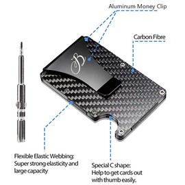 B-galo RFID Carbon Fiber Wallet For Men / Black, Rigid, Slim, Minimalist Wallet / Card Holder with Aluminum Metal Money Clip