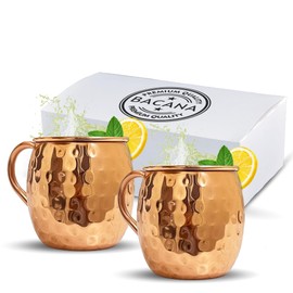 Bacana Copper Moscow Mule Mugs Set of 2 | 16 oz Large Food-Safe Cups | Premium Copper Plated with Stainless Steel Moscow Mule Cups with Easy-to-Hold Handles | Perfect for Cocktails, Parties & Gift Set