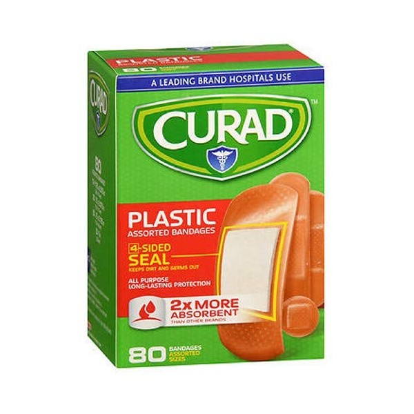 Curad Plastic Bandages Assorted Sizes, 80 ea (Packs of 8)
