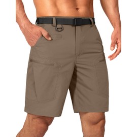 Shallowlulu Mens Cargo Hiking Shorts Water Resistant Quick Dry Lightweight Breathable Tactical Shorts with Nylon Belt(Brown Khaki 36W/10L)