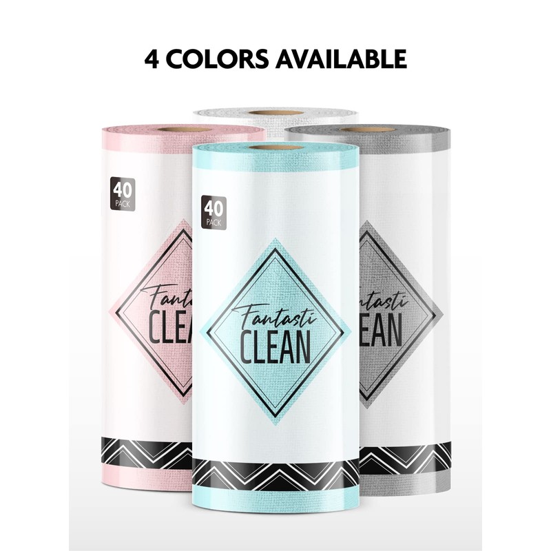 Fantasticlean Microfibre Cleaning Cloth Roll with 40 Pieces, Tear-Off Cleaning