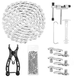 8pcs Bike Chain Tool Kit: Chain Link Removal Tool Includes 6/7/8 Speed Mountain Bike Chains (116 Links 1/2x3/32") Link Plier Cutter & Inspection Gauge for Mountain Road Bicycle
