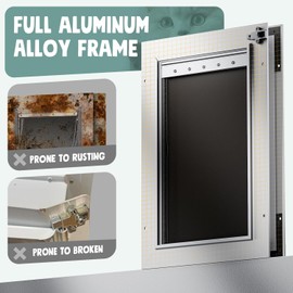 Cat Door Interior Door All Aluminum White 3 Flaps, for Exterior Door Small Cat Dog Doggy Doggie Door, Heavy Duty Pet Door, Insulation Flap, Lockable Closing Panel Telescoping Tunnel, Pets Up to 22lbs
