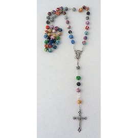 MaMeMi Rosary with Colourful Beads - Original from Italy - Handmade Catholic Rosary for Prayer and Reflection, Pearl, Pearl