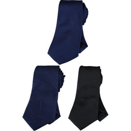 [Best Item] Necktie Set, 3 Pieces, Narrow Tie, Men's, Slim Tie, 2.4 inches (6 cm), Thin, Width, Hand Washable, Solid Color, Matte, 10. Navy solid color, black stripe, mosaic