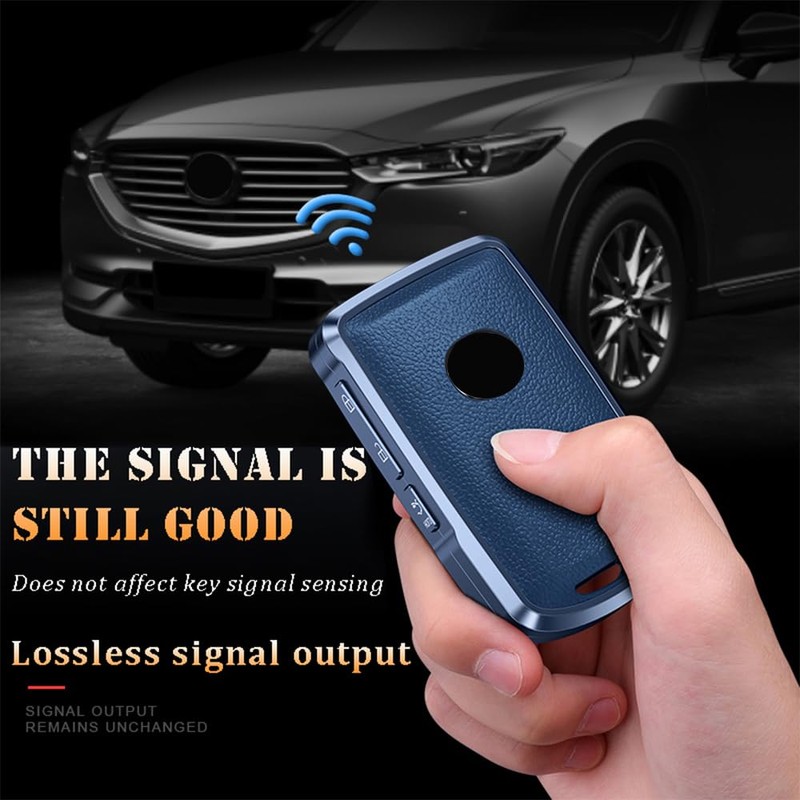 TECART Fit for Mazda Alloy Key Fob Cover Leather Key