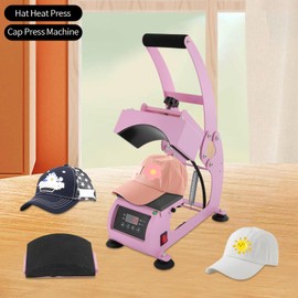 500W 2-in-1 Hat Heat Press Machine, Flip-top Design Press with Timer & Temperature Control and LCD Screen, Manual Heat Transfer Printing for Duck Tongue Caps, Baseball Caps(Pink)