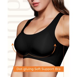 Falorda Pullover Wireless Bras for Women, Seamless Full Coverage Comfortable U Neck No Underwire T-Shirt Bra (Black,Medium)