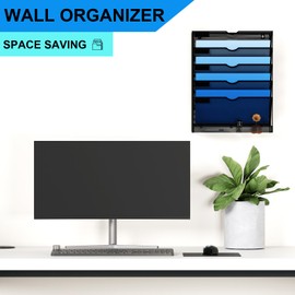 GDINDINFAN Hanging Wall File Organizer 6 Tier Wall Mounted Mail Paper Folder Holder Document Organization Stand, Vertical Desk Magazine Rack for Office Home Cubicle Countertop, Black