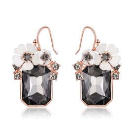 BriLove Flower Earrings for Women, Fashion Rhinestone Enamel Hook Dangle Earrigns Mothers Day Birthday Jewelry Gifts Grey