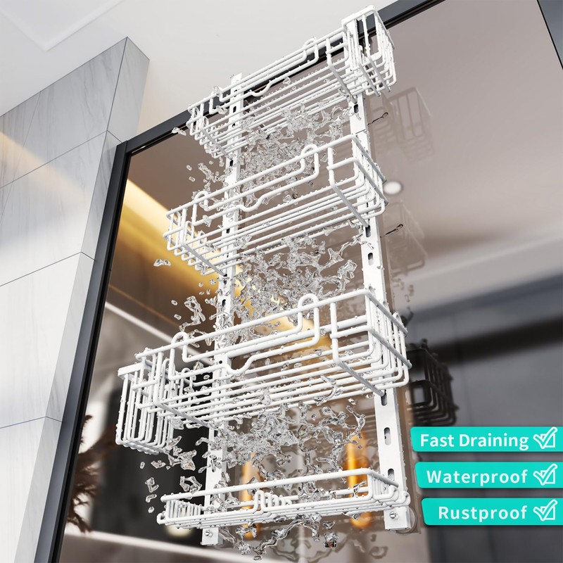 HapiRm 4 Tier Over the Door Shower Caddy, Hanging Shower