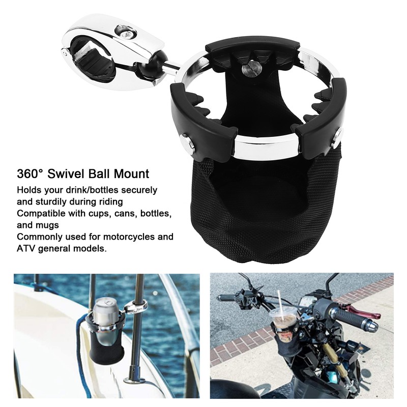 Motorcycle Cup Holder 360° Swivel Ball Mount Drink Water Bottle