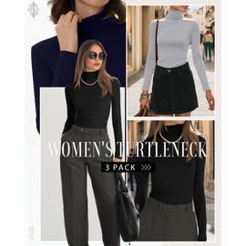 Neer 3 Pack Cotton Women's Turtleneck Long Sleeve Tops Thermal Underwear Base Layer Fall Winter Shirts Sweater(S,Black, Light Gray,Navy Blue)